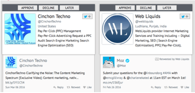 Approve or decline the prospects that Socedo has found for you.
