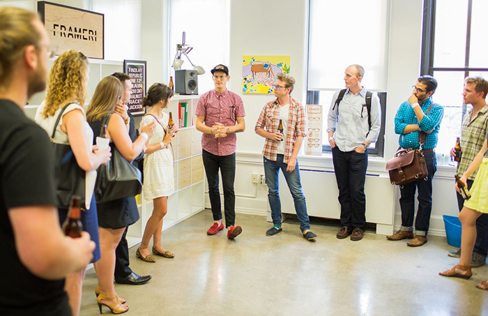 Billetz speaking to guests visiting Frameri as part of the Cincinnati NewCo. Festival.