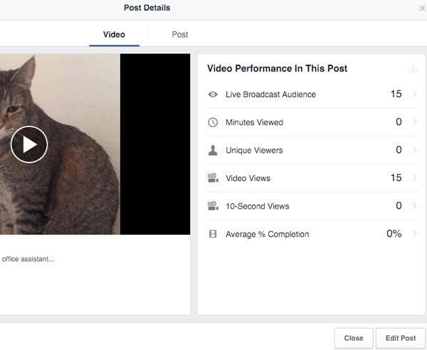 Facebook Insights for the live video broadcast.